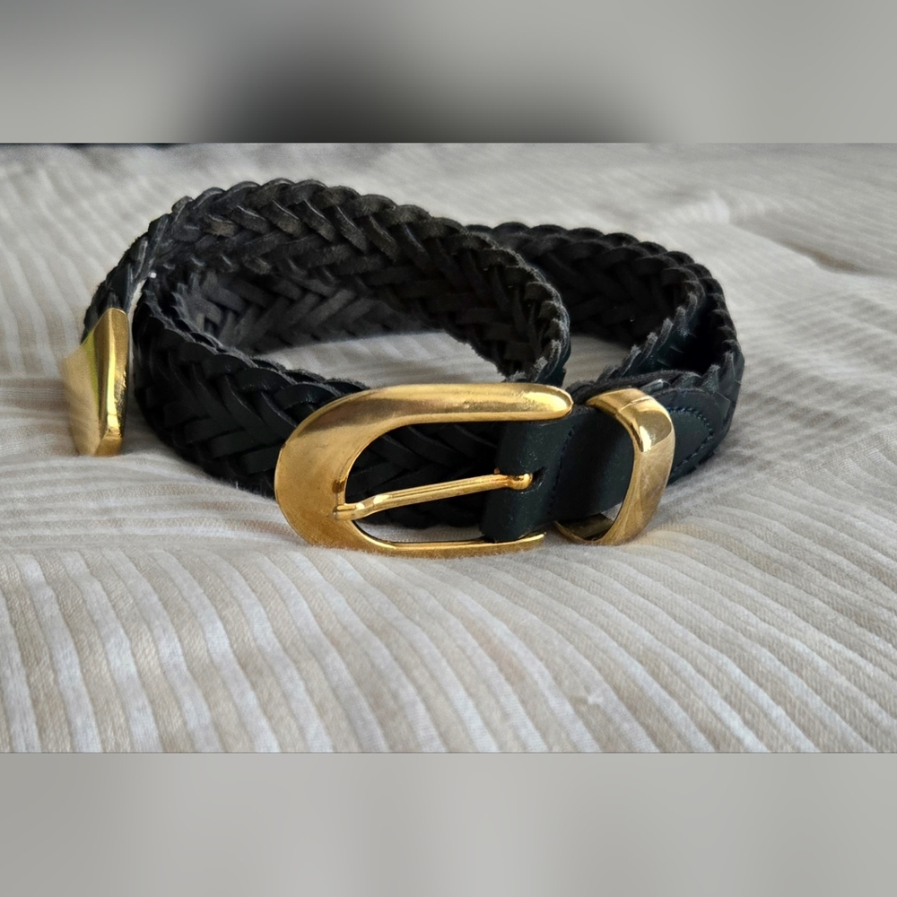 Vintage 80s Capezio Braided Leather Belt Made In Argentina Womens Green M/L
